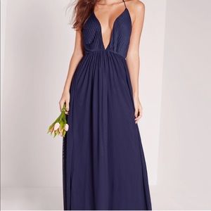 Missguided backless Navy Maxi dress w/slit